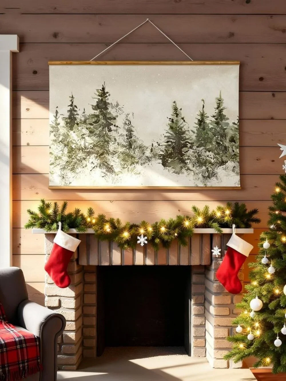 Extra Large Framed Winter Christmas Tree Wall Art Print, 36x54 Inches Decor